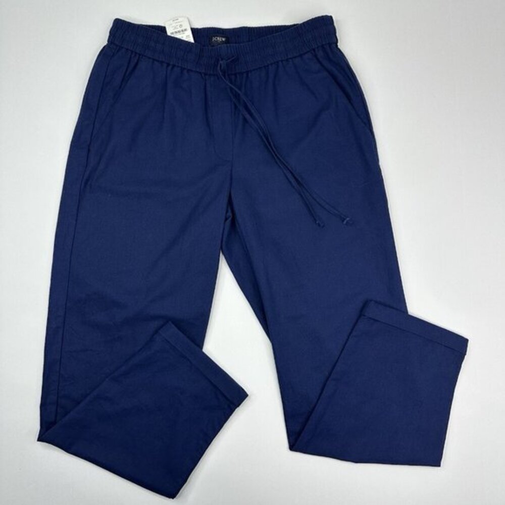 J.Crew Navy Blue Linen‎ Cotton Blend Pull On Drawstring Pants AW839 Womens 4 NEW